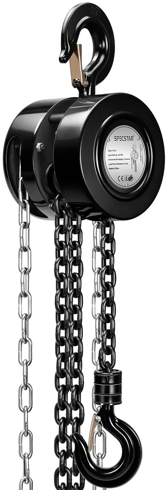 Main image of Hand Chain Hoist 1 Ton 2200 Lbs Capacity 10 Feet with 2 Hooks