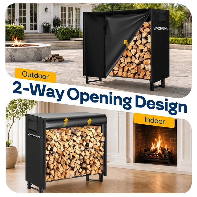 Alt view image 6 of 7 - 4ft Waterproof Outdoor Firewood Log Rack Cover, Black