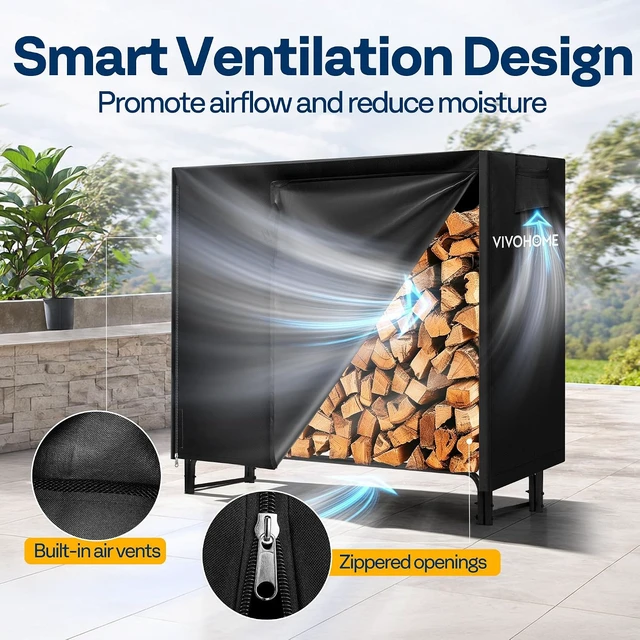 Alt view image 5 of 7 - 4ft Waterproof Outdoor Firewood Log Rack Cover, Black