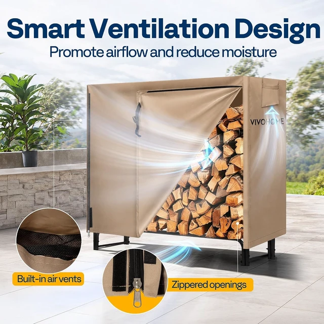 Alt view image 5 of 7 - 4ft Waterproof Outdoor Firewood Log Rack Cover, Brown