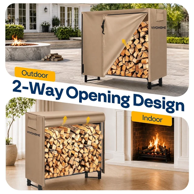 Alt view image 6 of 7 - 4ft Waterproof Outdoor Firewood Log Rack Cover, Brown