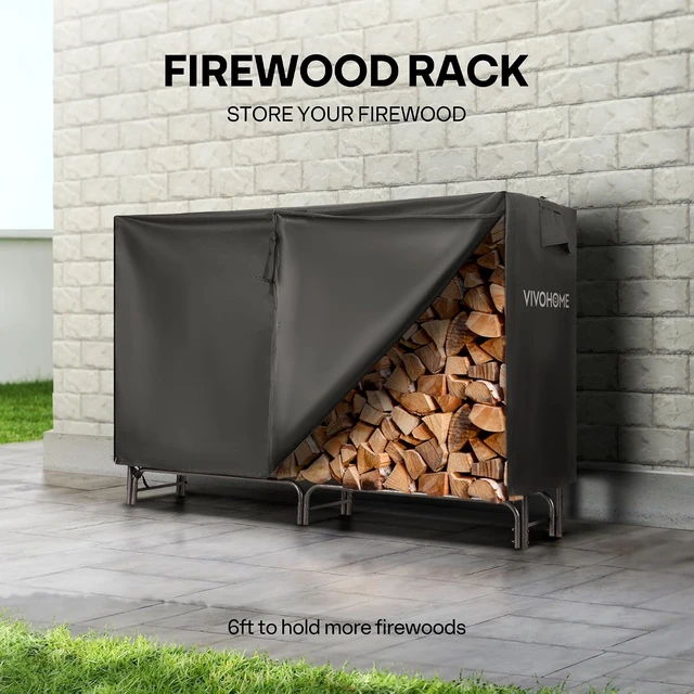 Alt view image 7 of 7 - 6 ft Heavy Duty Firewood Rack Outdoor with Cover, Black