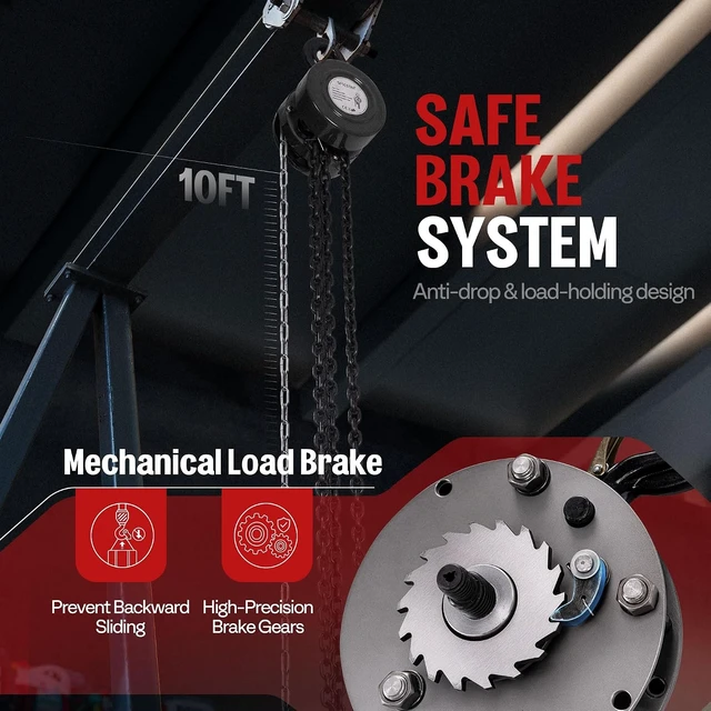 Alt view image 3 of 7 - Hand Chain Hoist 1 Ton 2200 Lbs Capacity 10 Feet with 2 Hooks