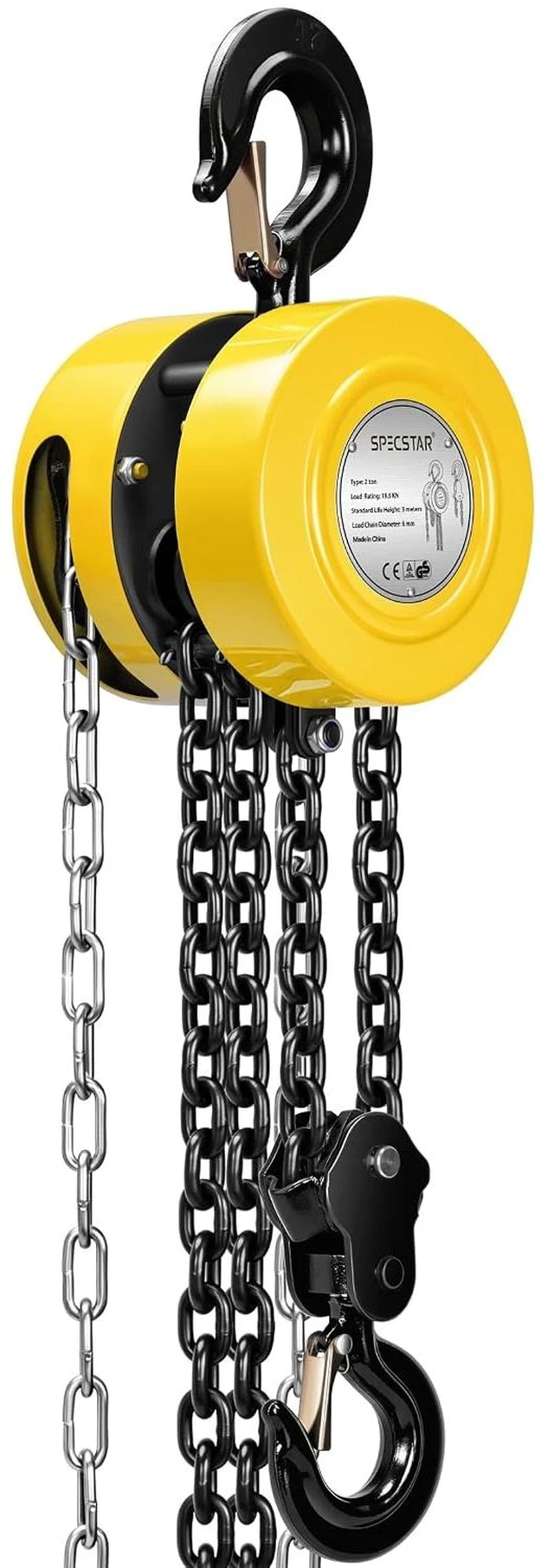 Main image of Hand Chain Hoist 2 Ton 4400 Lbs Capacity 10 Feet with 2 Hooks