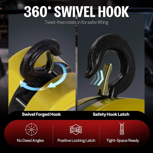 Alt view image 4 of 7 - Hand Chain Hoist 2 Ton 4400 Lbs Capacity 10 Feet with 2 Hooks