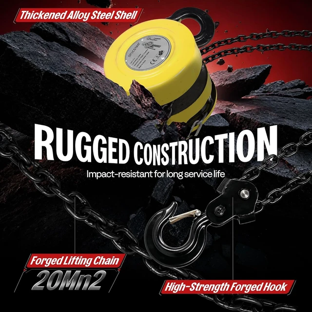 Alt view image 5 of 7 - Hand Chain Hoist 2 Ton 4400 Lbs Capacity 10 Feet with 2 Hooks