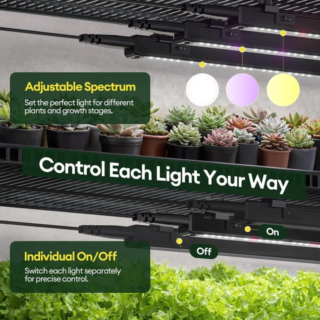 Alt view image 5 of 7 - Plant Grow Light 1ft, Tunable Full Spectrum LED Grow Light Strips 28W (4 x 7W), T5 Growing Lamp with Timer & Dimming Controller for Indoor Plants, Greenhouse, High PPFD, 4-Pack