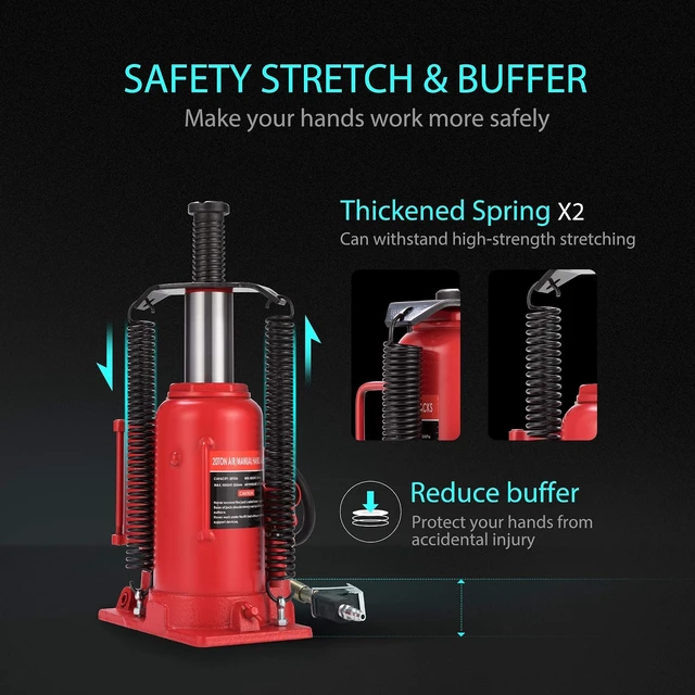 Alt view image 3 of 7 - 20 Ton Pneumatic Air Hydraulic Bottle Jack with Manual Hand Pump