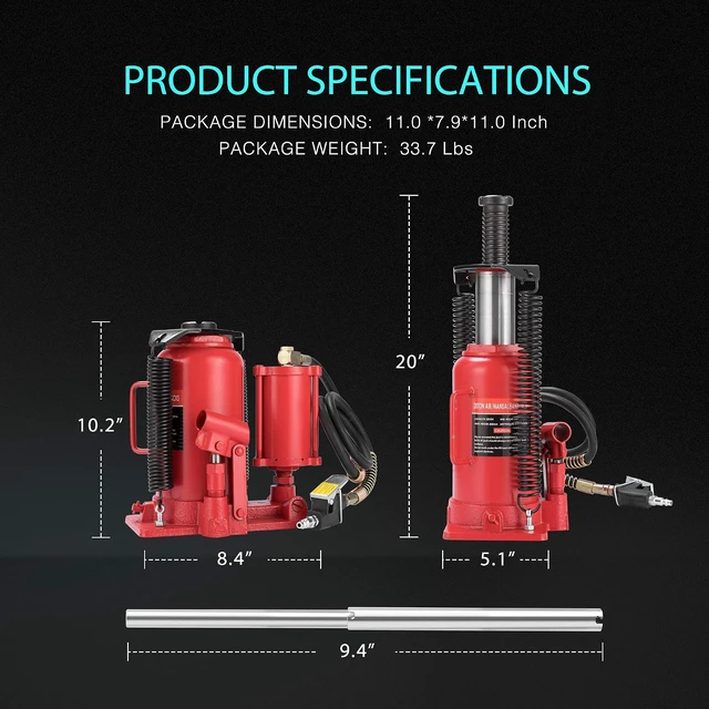 Alt view image 7 of 7 - 20 Ton Pneumatic Air Hydraulic Bottle Jack with Manual Hand Pump