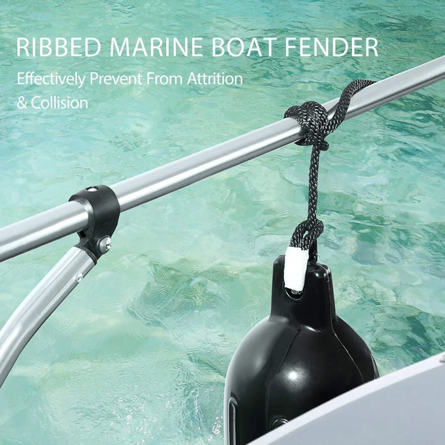 Alt view image 3 of 6 - Vinyl Ribbed Boat Fenders 4 Pack, Boat Bumpers with Ropes, Needles, and Pump to Inflate Fit for Yachts, Sailing Dinghies, Bass Boats, Black
