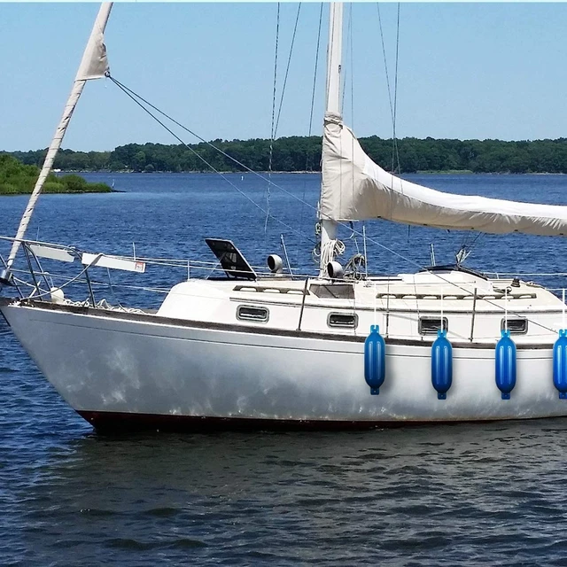 Alt view image 2 of 6 - Vinyl Ribbed Boat Fenders 4 Pack, Boat Bumpers with Ropes, Needles, and Pump to Inflate Fit for Yachts, Sailing Dinghies, Bass Boats, Black