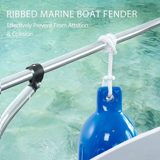 Alt view image 3 of 6 - Vinyl Ribbed Boat Fenders 4 Pack, Boat Bumpers with Ropes, Needles, and Pump to Inflate Fit for Yachts, Sailing Dinghies, Bass Boats, Black