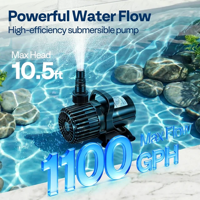 Alt view image 2 of 7 - 62W Pond Pump, 1100GPH Submersible Water Pump for Koi Pond