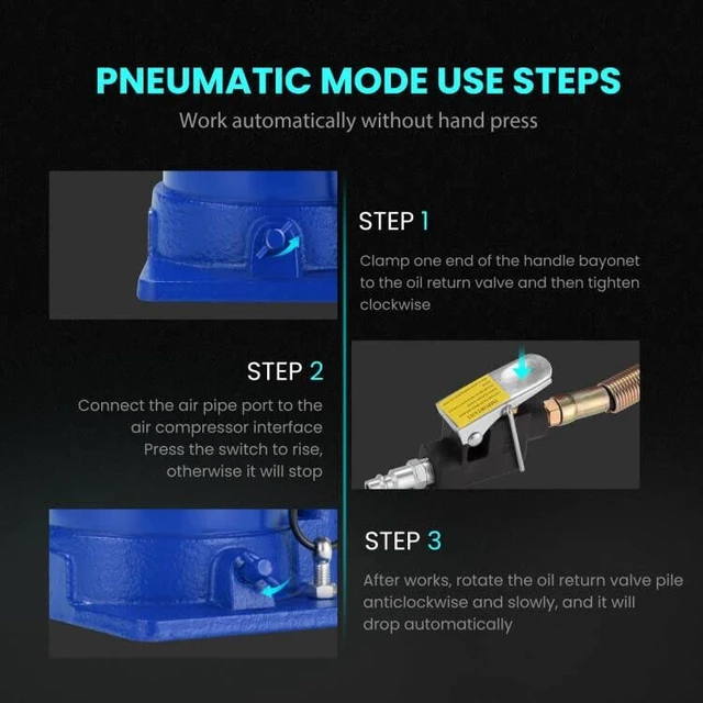 Alt view image 5 of 7 - 20 Ton Pneumatic Air Hydraulic Bottle Jack with Manual Hand Pump