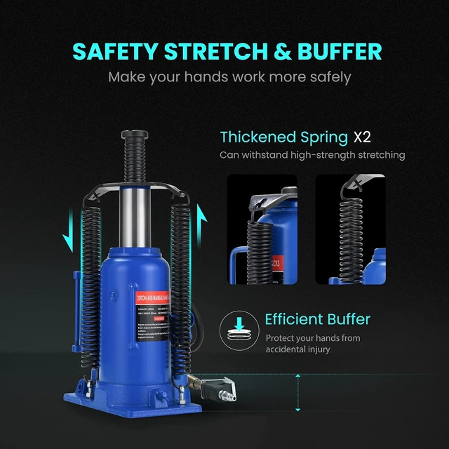 Alt view image 3 of 7 - 20 Ton Pneumatic Air Hydraulic Bottle Jack with Manual Hand Pump
