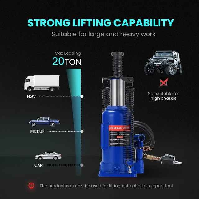 Alt view image 6 of 7 - 20 Ton Pneumatic Air Hydraulic Bottle Jack with Manual Hand Pump