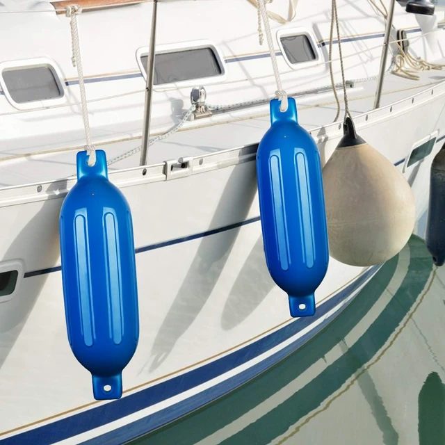 Alt view image 5 of 6 - Vinyl Ribbed Boat Fenders 4 Pack, Boat Bumpers with Ropes, Needles, and Pump to Inflate Fit for Yachts, Sailing Dinghies, Bass Boats, Black