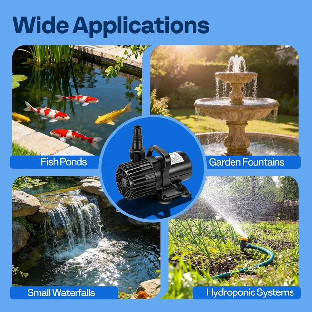 Alt view image 7 of 7 - 62W Pond Pump, 1100GPH Submersible Water Pump for Koi Pond