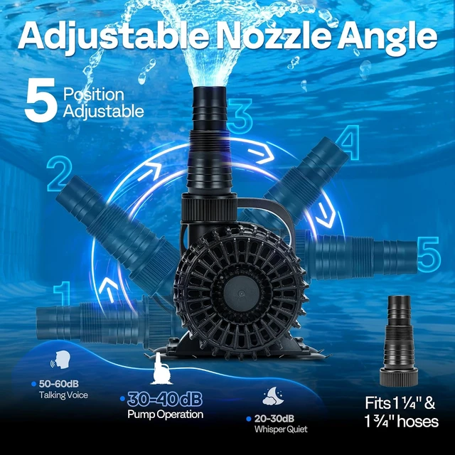 Alt view image 4 of 7 - 310W Pond Pump, 5300GPH Submersible Water Pump for Koi Pond