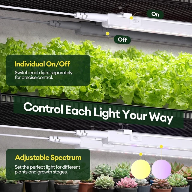 Alt view image 5 of 7 - Grow Lights for Indoor Plants, Tunable Spectrum 2FT LED Growing Lamp 28W (4 x 15W), T5 Grow Light Strip for Seed Starting, Vegetables, Linkable, White, 4-Pack
