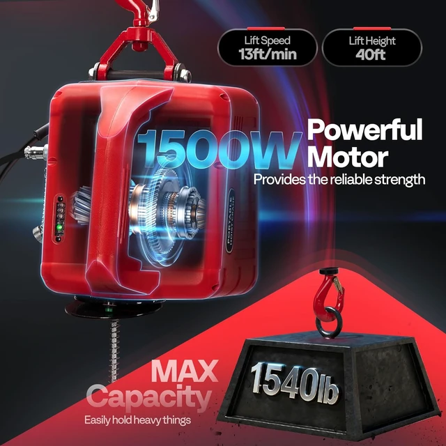 Alt view image 4 of 7 - 3in1 Electric Hoist Winch 1540lbs, 40ft Lifting Height for Towing