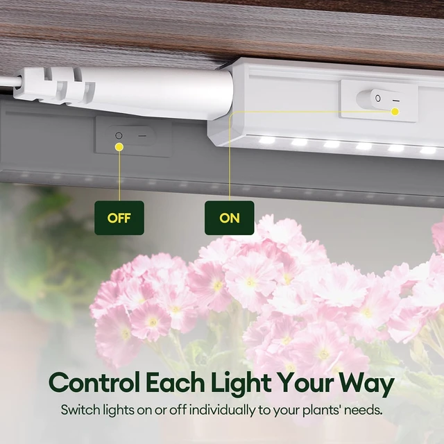Alt view image 5 of 7 - Grow Lights for Indoor Plants, Sunlike Full Spectrum 5000K 2FT LED Growing Lamp 60W (4 x 15W), T5 Grow Light Strip for Seed Starting, Vegetables, Linkable, White, 4-Pack