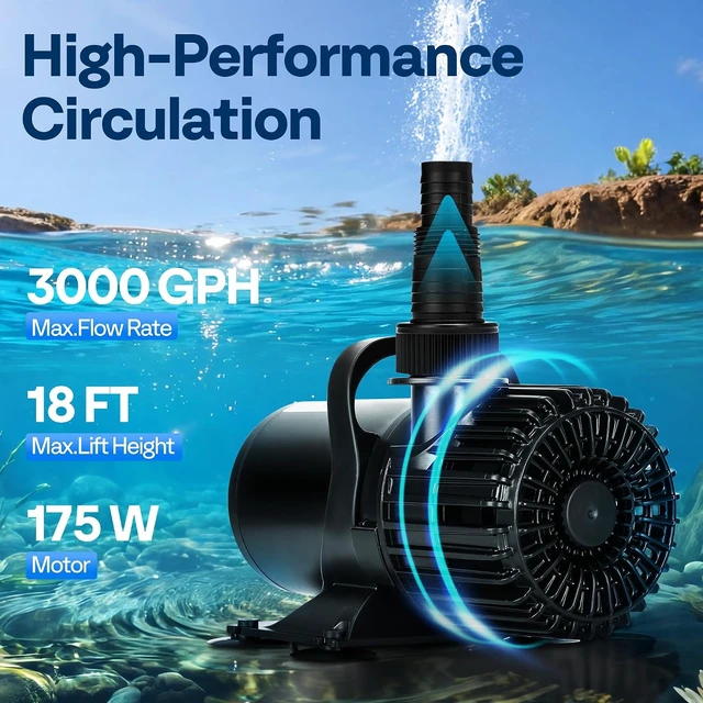 Alt view image 2 of 7 - 175W Pond Pump, 3000GPH Submersible Water Pump for Koi Pond