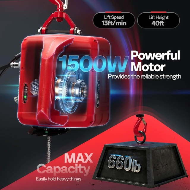 Alt view image 4 of 7 - 3-in-1 Electric Hoist Winch 660lbs, 40ft Lifting Height for Towing