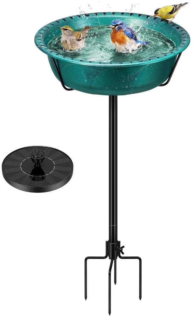 Main image of Bird Bath with Solar Fountain and Metal Ground Stake, Green