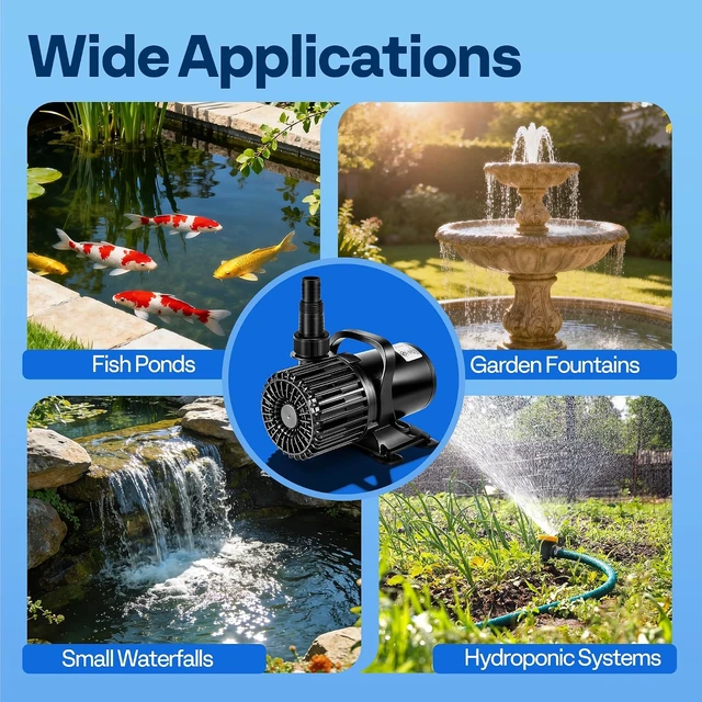 Alt view image 5 of 7 - 175W Pond Pump, 3000GPH Submersible Water Pump for Koi Pond