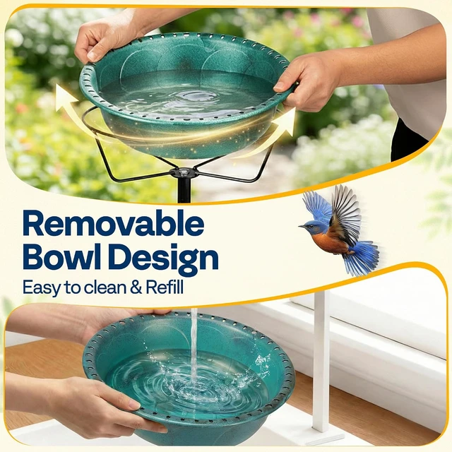 Alt view image 4 of 7 - Bird Bath with Solar Fountain and Metal Ground Stake, Green