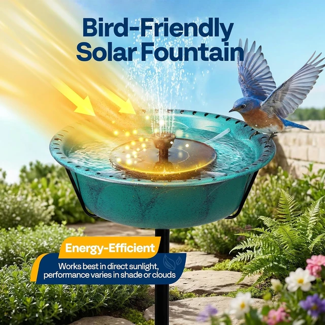 Alt view image 3 of 7 - Bird Bath with Solar Fountain and Metal Ground Stake, Green