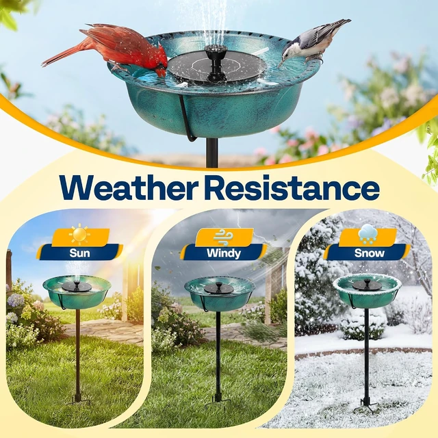 Alt view image 6 of 7 - Bird Bath with Solar Fountain and Metal Ground Stake, Green