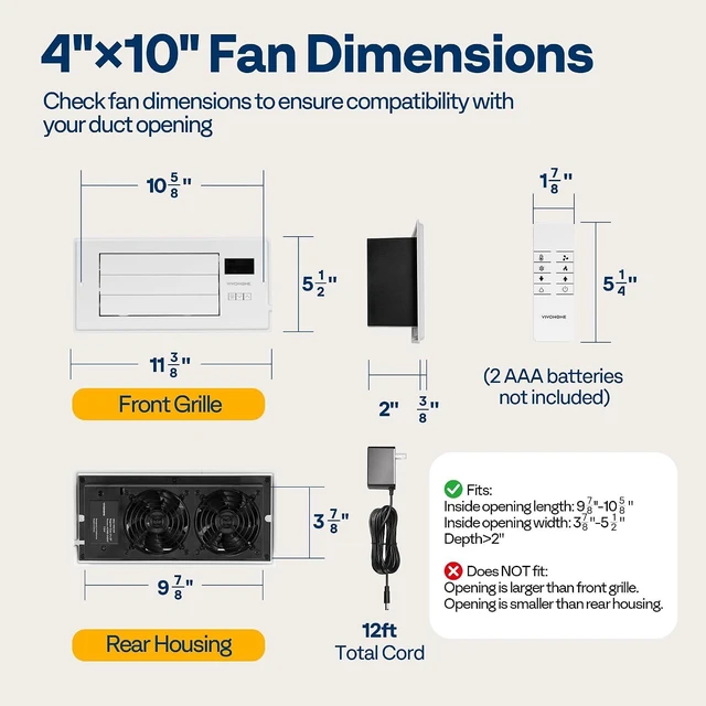 Alt view image 7 of 7 - Register Booster Fan - 4'' x 10'' Opening with Adjustable Louver | Smart Thermostat & 10-Speed WIFI App Control - AC Vent Fan for Floor, Ceiling, Wall - Quiet Operation (White)