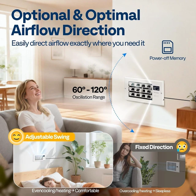 Alt view image 6 of 7 - Register Booster Fan - 4'' x 10'' Opening with Adjustable Louver | Smart Thermostat & 10-Speed WIFI App Control - AC Vent Fan for Floor, Ceiling, Wall - Quiet Operation (White)