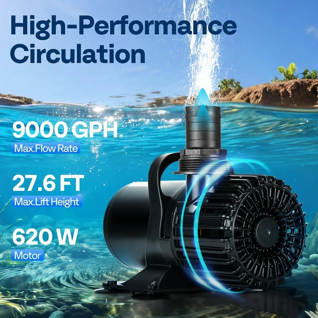 Alt view image 2 of 7 - 620W Pond Pump, 9000GPH Submersible Water Pump for Koi Pond