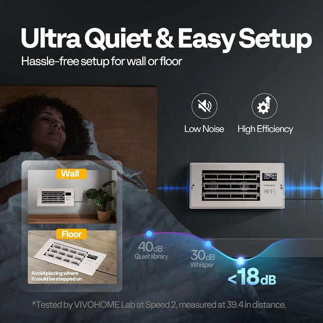 Alt view image 4 of 7 - Register Booster Fan - 4'' x 10'' Opening with Adjustable Louver | Smart Thermostat & 10-Speed Remote Control - AC Vent Fan for Floor, Ceiling, Wall - Quiet Operation (White)