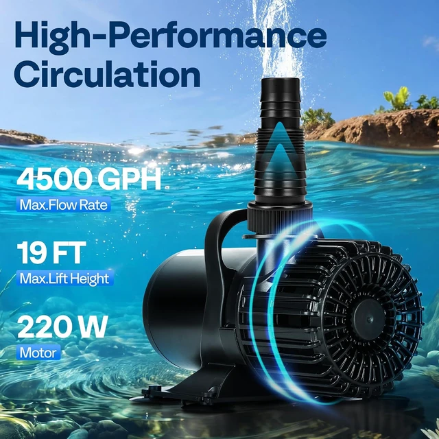 Alt view image 2 of 7 - 220W Pond Pump, 4500GPH Submersible Water Pump for Koi Pond