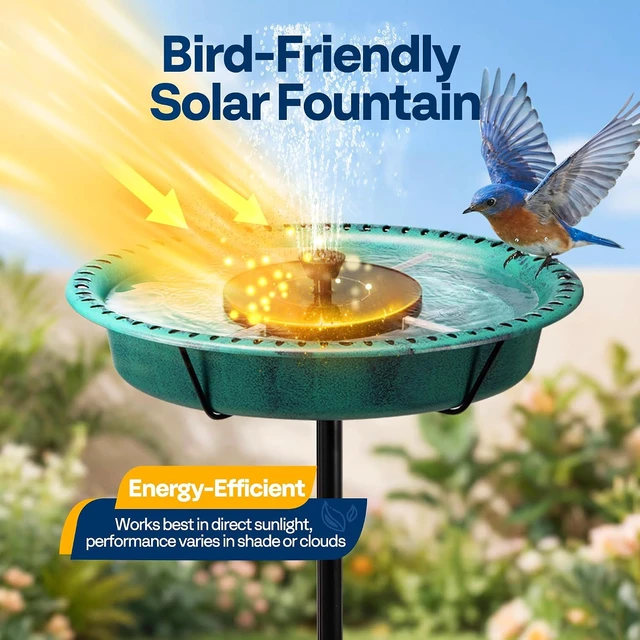 Alt view image 3 of 7 - Oval Bird Bath with Solar Fountain and Metal Ground Stake, Green