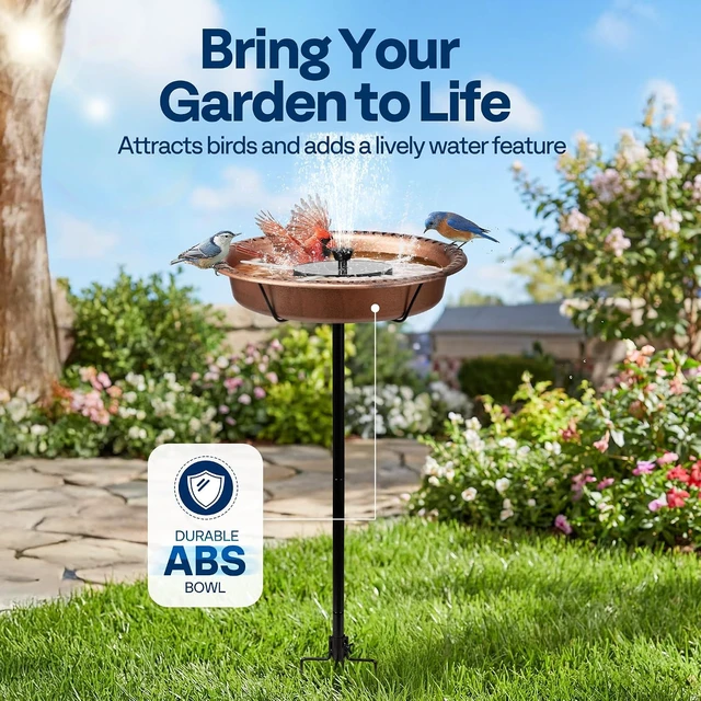 Alt view image 2 of 7 - Oval Bird Bath with Solar Fountain and Metal Ground Stake, Bronze