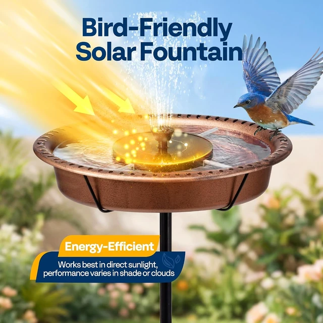 Alt view image 3 of 7 - Oval Bird Bath with Solar Fountain and Metal Ground Stake, Bronze