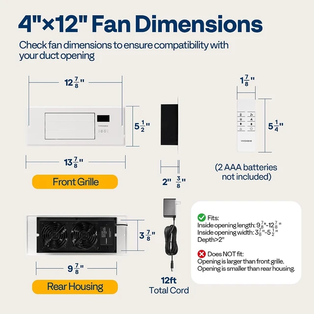 Alt view image 7 of 7 - Register Booster Fan - 4'' x 12'' Opening with Adjustable Louver | Smart Thermostat & 10-Speed WIFI App Control - AC Vent Fan for Floor, Ceiling, Wall - Quiet Operation (White)