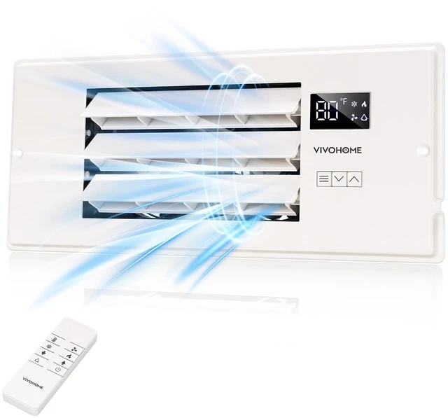 Main image of Register Booster Fan - 4'' x 12'' Opening with Adjustable Louver | Smart Thermostat & 10-Speed Remote Control - AC Vent Fan for Floor, Ceiling, Wall - Quiet Operation (White)
