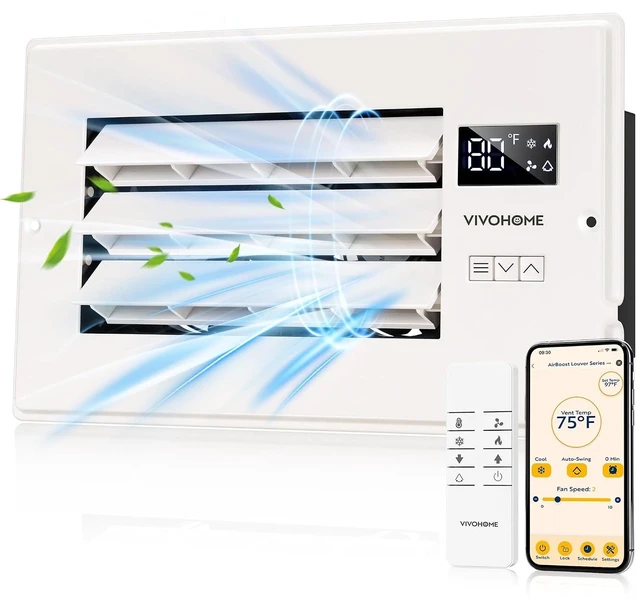Main image of Register Booster Fan - 6'' x 10'' Opening with Adjustable Louver | Smart Thermostat & 10-Speed WIFI App Control - AC Vent Fan for Floor, Ceiling, Wall - Quiet Operation (White)