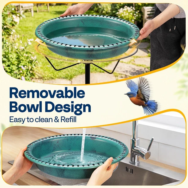 Alt view image 4 of 7 - Oval Bird Bath with Solar Fountain and Metal Ground Stake, Green
