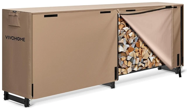 Main image of 8 ft Heavy Duty Firewood Rack Outdoor with Cover, Brown