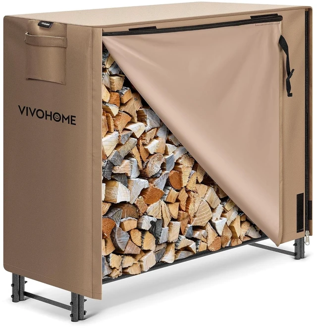 Main image of 4 ft Heavy Duty Firewood Rack Outdoor with Cover, Brown