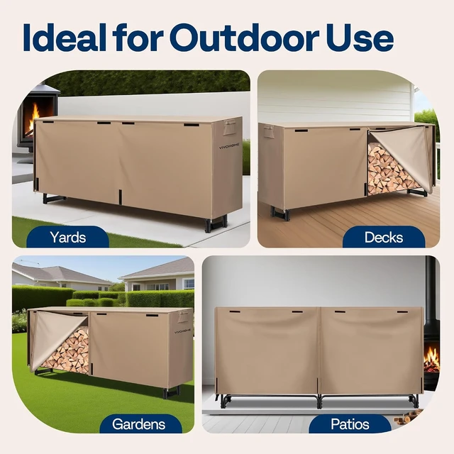 Alt view image 7 of 7 - 8 ft Heavy Duty Firewood Rack Outdoor with Cover, Brown