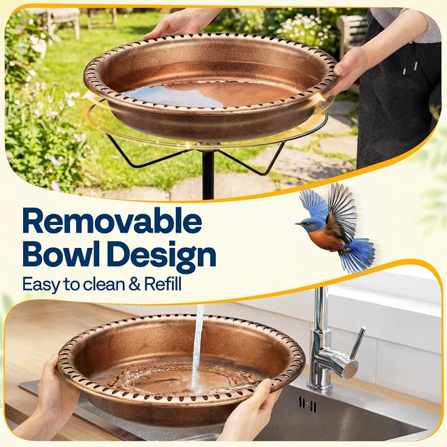Alt view image 4 of 7 - Oval Bird Bath with Solar Fountain and Metal Ground Stake, Bronze