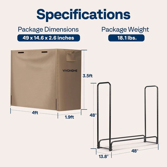 Alt view image 7 of 7 - 4 ft Heavy Duty Firewood Rack Outdoor with Cover, Brown